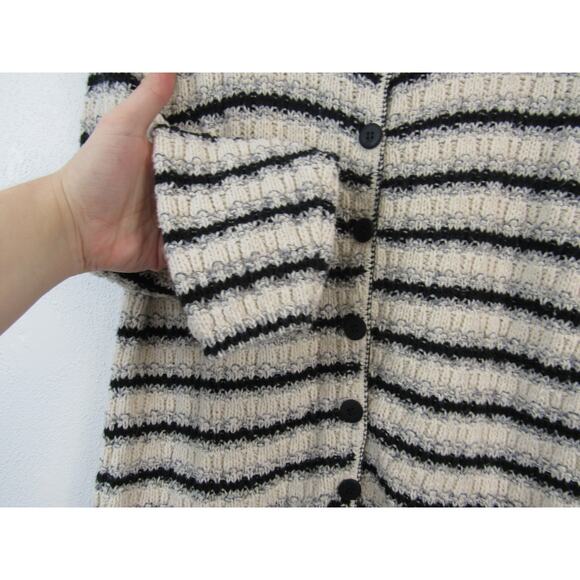 Reba Rose Medium Vintage 1990s Knitted Striped Cardigan Sweater Cotton Neutrals - Picture 4 of 6